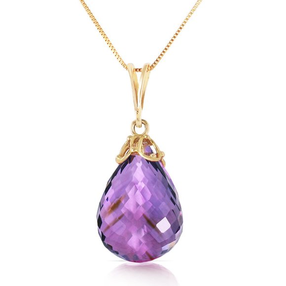 14K. SOLID GOLD NECKLACE WITH BRIOLETTE AMETHYST (Yellow Gold) - Picture 3 of 7
